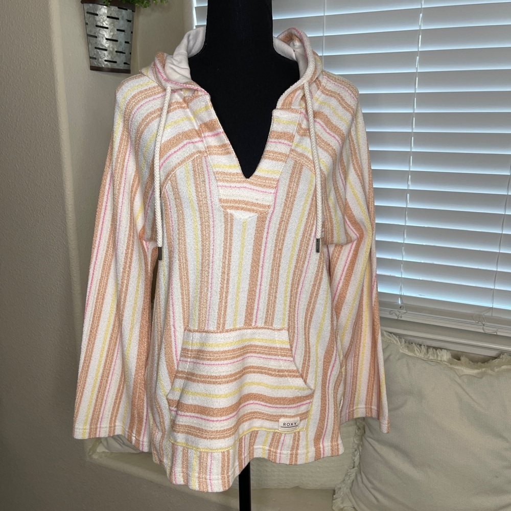 Roxy Wild & Free Boho Hippie Poncho Striped Hoodie - Picture 3 of 9